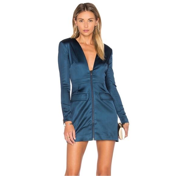 princess polly baby blue dress Revolve Mini Dress NWT NBD Manuela Satin SMALL Jewel Tone Teal * small flaw